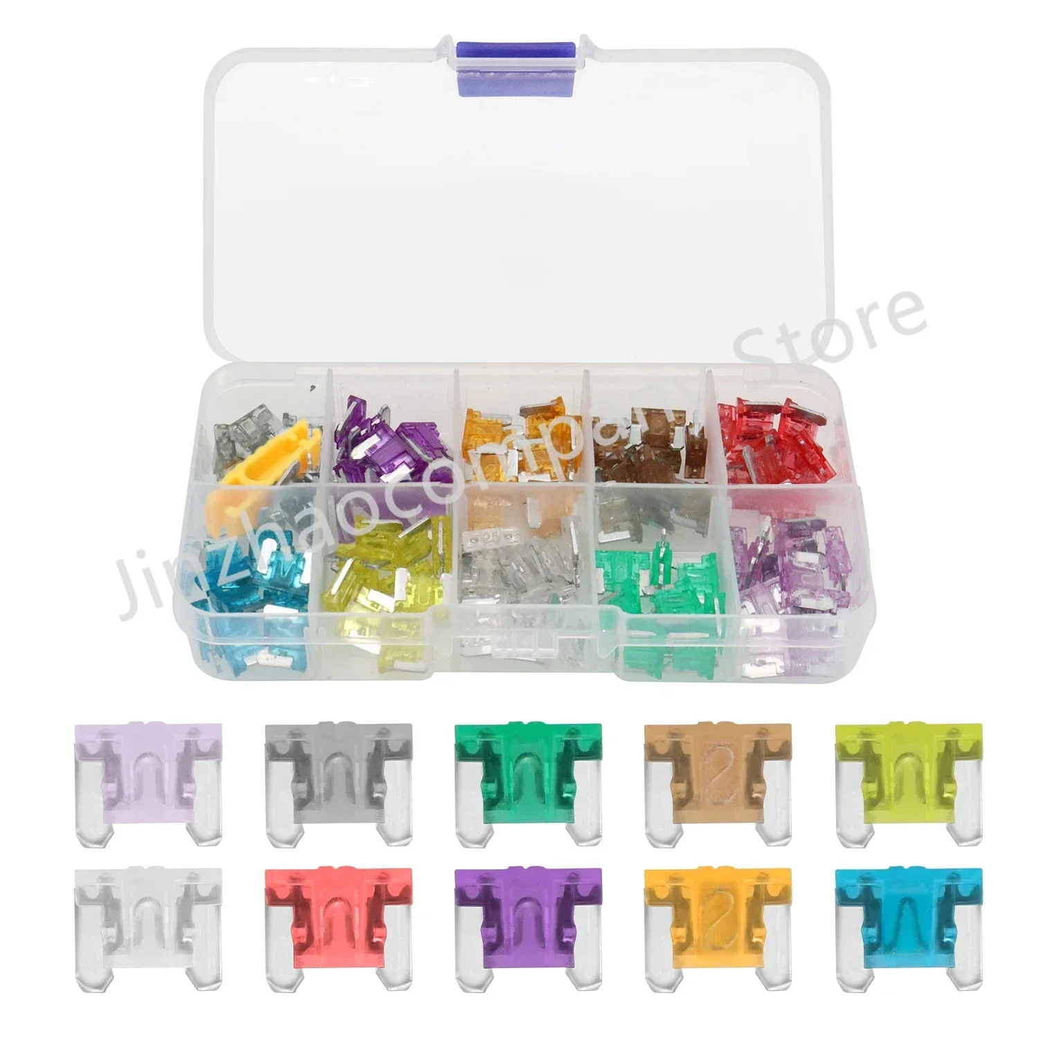 100/50 Stück Auto-LKW-Mikro-Flachsicherungen 2A 3A 5A 7,5A 10A 15A 20A 25A 30A 35A AMP Kunststoffbox-Sortiment mit Clip Image