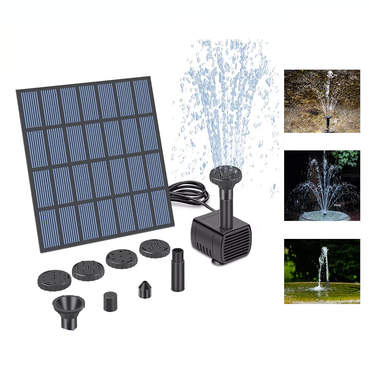 Solar-Brunnen-Teichpumpen-Set mit Düsen, solarbetriebene Brunnen-Wasserpumpe, Solarbrunnen für Vogelbad, Teiche, Garten, Aquarium
