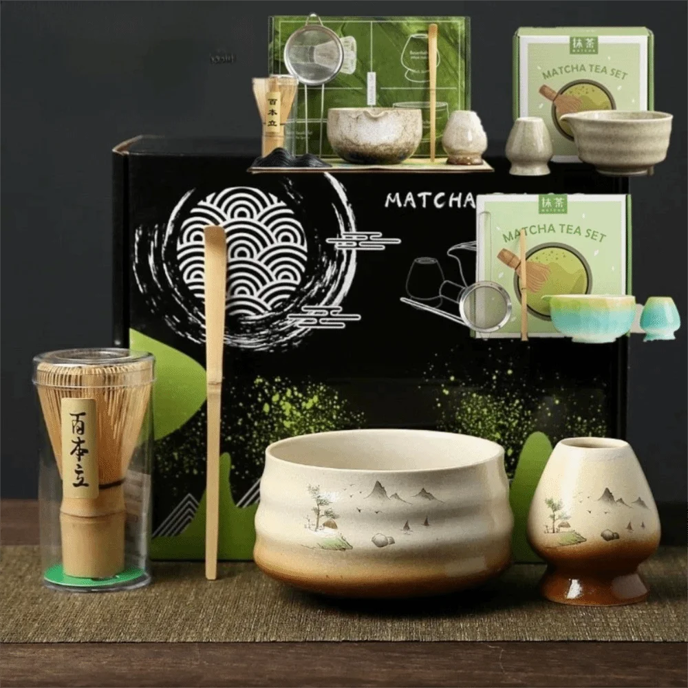 Japanisches Matcha-Teeset aus Bambuskeramik, wiederverwendbar, zum Rühren von Chasen, Teestäbchen, Matcha-Löffel, Matcha-Schneebesen-Set Image