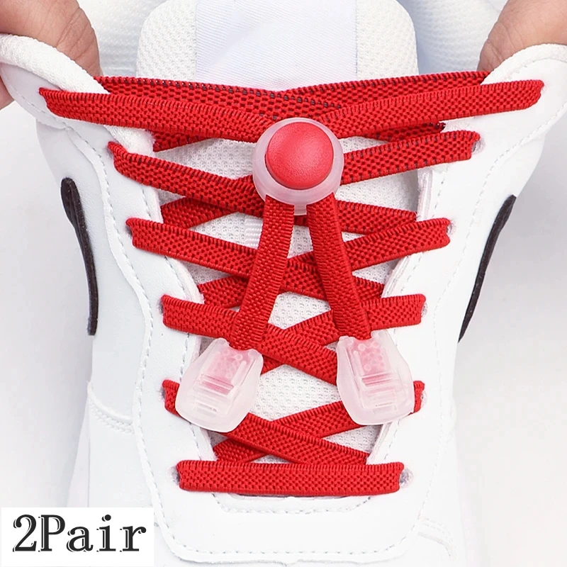 1 paar/2 Paar NEUE Elastische Schnürsenkel Flache Schnürsenkel Ohne Krawatten Kinder Runde Snap Lock Erwachsene Schnell schnürsenkel Schuh Zubehör Image