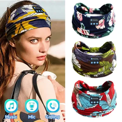 Bluetooth Kopfhörer Sport Schlafen Stirnband Elastische Drahtlose Kopfhörer Musik Augen Maske Headset Blume Stirnbänder Yoga Workout Image