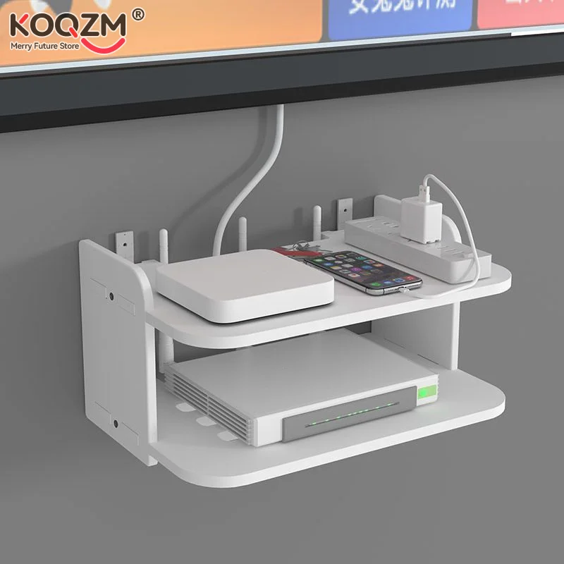 2tier No Punch Wandhalterung Aufbewahrung TV Box Router Regal Set-Top-Box Halterung 2 Schicht Halter Mini PC DVD-Player Wohnzimmer Ständer Rack