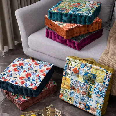 Japanische Tatami-Matte, quadratischer Sitz, böhmisches Kissen, Mandala-Boden-Sitzkissen, Samt, Yoga-Kissen zum Lesen, Nook, Party-Dekoration Image