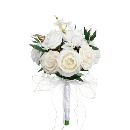 Garoy Bridal Bouquets for Bride Bridesmaid Bouquet Wedding Flowers Flower Bouquet Silk Wedding Bouquets for Bride Artificial Bouquet Flower Girl Bouquet Floral Bouquet White Artificial Flowers(1pcs)