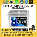 9 POLLICI Android 15 Per FIAT GRAND PUNTO/2007-2014 Autoradio Lettore Video Multimediale Navigazione GPS Auto Carplay QLED Touch Screen