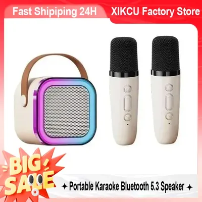XIKCU K12 Bluetooth Karaoke Machine Portable 5.3 PA Speaker System with 1-2 Wireless Microphones Home Family Singing Children's