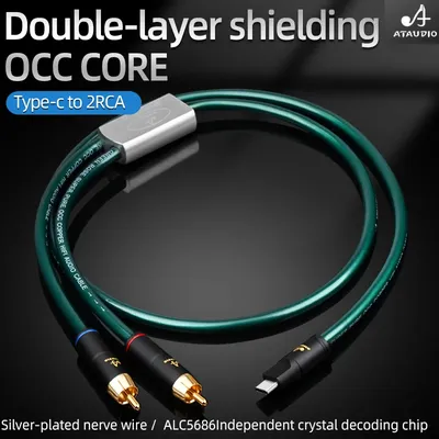 HiFi Type C to 2RCA cable dual shielded OCC Android phone connected to audio power amplifier audio cable
