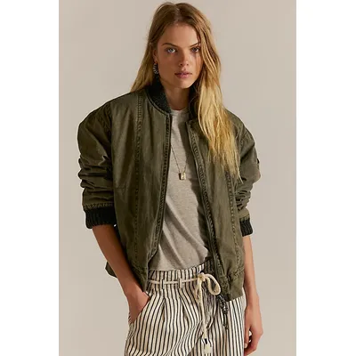 We The Free Jax Washed Bomber Jacket at Free People in Olive, Size: XL