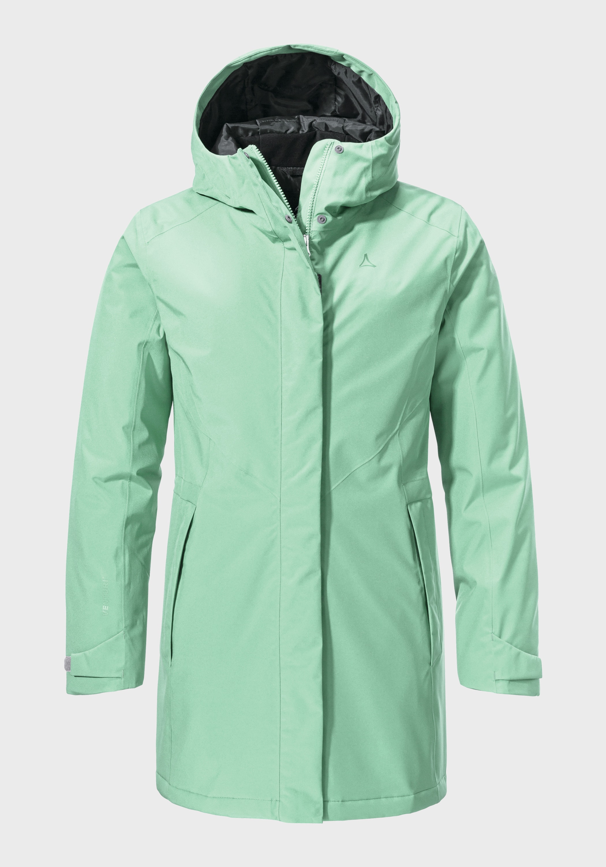 Parka SCHÖFFEL "Hiking Parka Style Froda WMS", Damen, Gr. 36, grün (6305, grün), Oberstoff: Aussenseite: 100% Polyester; (Membran: Polyester); Futter: 100% Polyester; Wattierung: 100% Polyester, regular fit, hoch geschlossener Ausschnitt, Jacken Parka