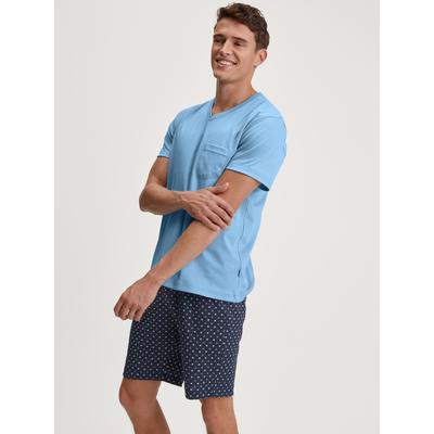 Shorty CALIDA "Relax Streamline", Herren, Gr. L (52/54), blau (glacier lake), Interlock, Obermaterial: 100% Baumwolle, casual, normal kurz, V-Ausschnitt, Kurzarm, Homewear-Sets, mit V-Ausschnitt Image
