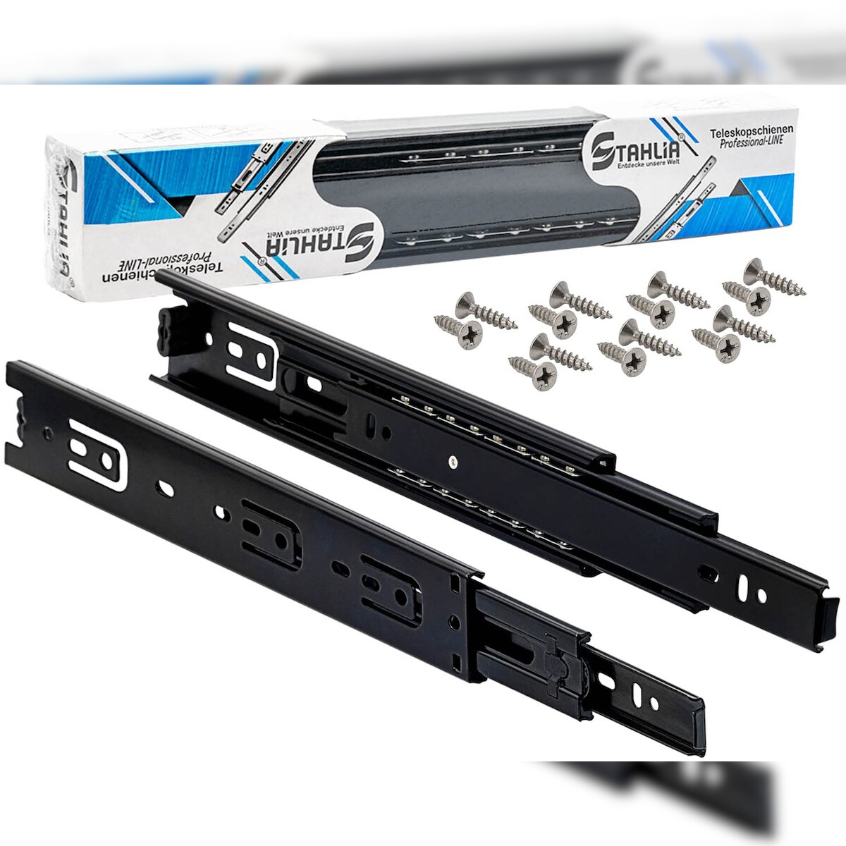 ID Dinkel 1 Paar Schubladenschienen Vollauszug 45mm Länge 750mm SCHWARZ Schienen für Schubladen Image
