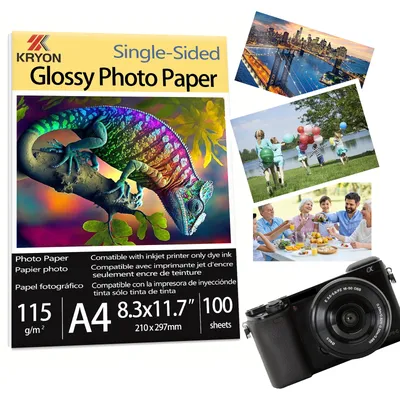 115gsm A4 100 Sheets Single Side Glossy Photo Print Inkjet 8.3X11.7 Inch DIY Party Favors Brochure Flyer Picture Photos Printer