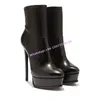 Plattform Schwarz Stiefeletten Leder Runde Kappe High Heels Slip Auf Große Größe Nähen frauen Schuhe Solide Sexy Runway stiefel 2025