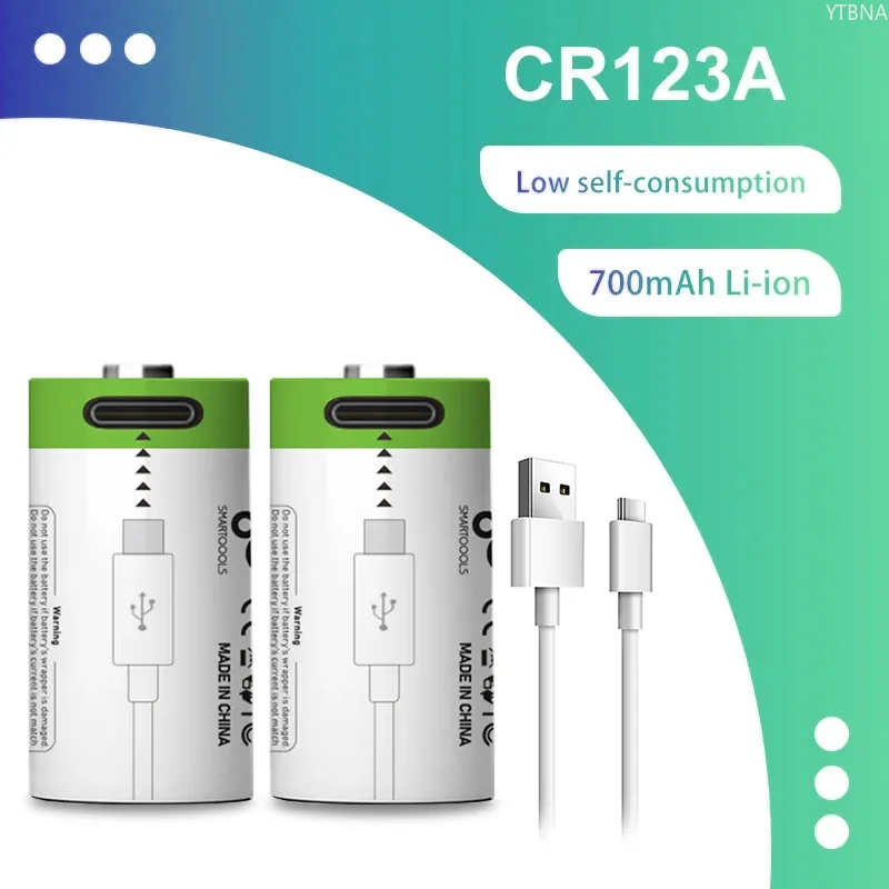 CR123A-Batterien, 3,7 V, Li-Ion, 16340, 17345, wiederaufladbare Batterie für Laserstift, LED-Taschenlampe, Zelle + Typ-C-Kabel, schnelles Aufladen Image
