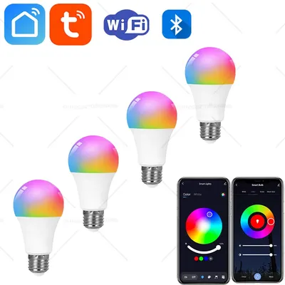 Tuya Smart LED Light Bulb E26 E27 RGB 15W 20W Wifi/Bluetooth Led Lamp Home Decor Lighting 220V 110V For Alexa Google Assistant