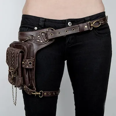 Damen Mittelalter Renaissance Steampunk Gothic Beintasche Gürtel PU Leder Piratenritter Vintage Cosplay Gürteltasche Image