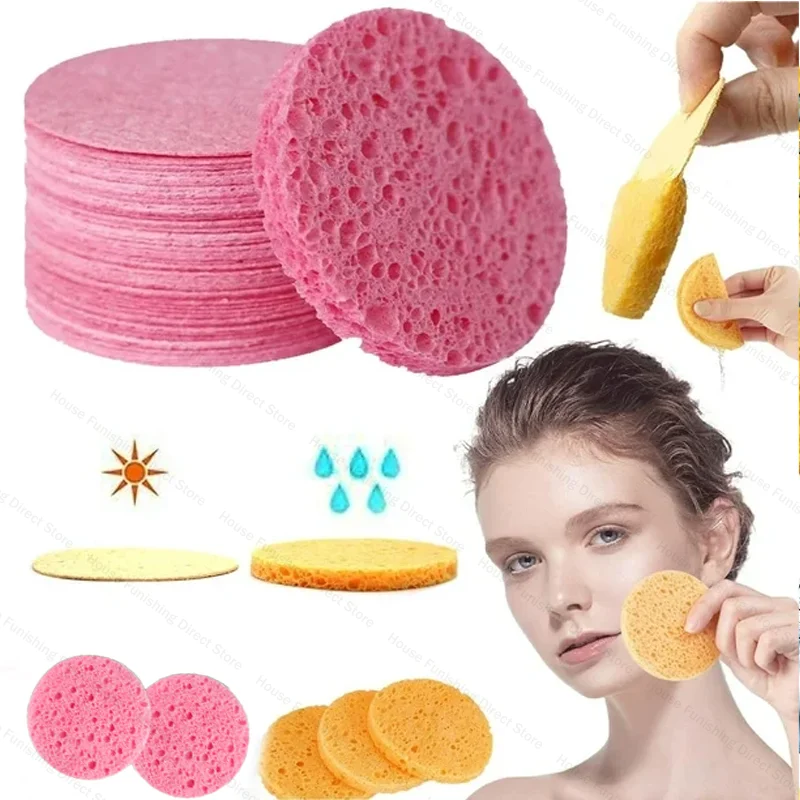 50/500PC Natürliche Zellulose Gesichts Schwamm Pad Wiederverwendbare für Peeling Maske Make-Up Entfernung Dicke Kompresse Gesichts SPA Massage werkzeug Image