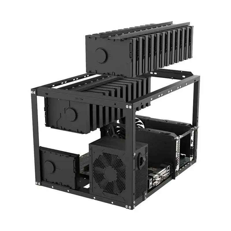 Mining Rig Frame Offenes stapelbares Festplatten-Rack unterstützt EATX-Motherboard mit 24 mechanischen Festplatten-Chassis Image