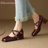 Frühling Neue Bequeme Schwarz Weinrot Frauen Pumpen Heißer Karree High Heels Dame Party Schuhe Plus Kleine Große Größe 32 43 46