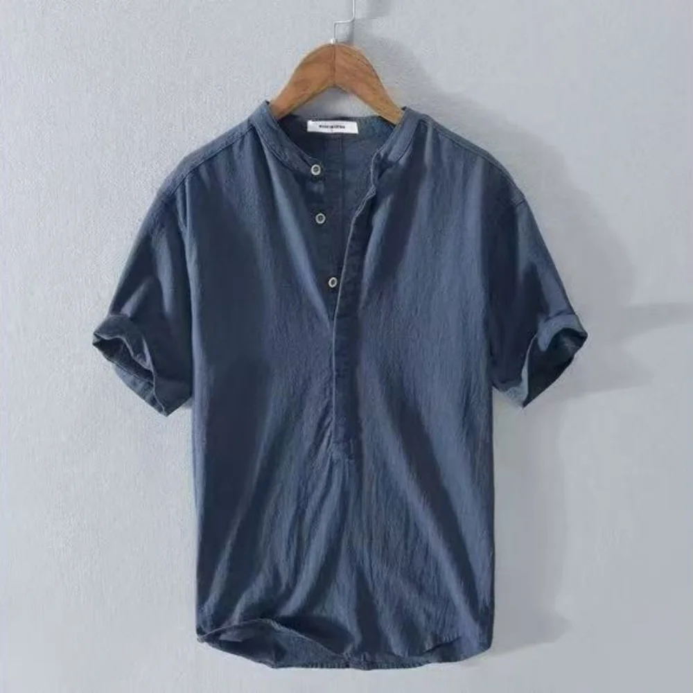 2023 neue Baumwolle Leinen Heißer Verkauf Männer Kurzarm Shirts Sommer Einfarbig drehen-unten kragen Casual Strand stil Plus Größe M-5XL