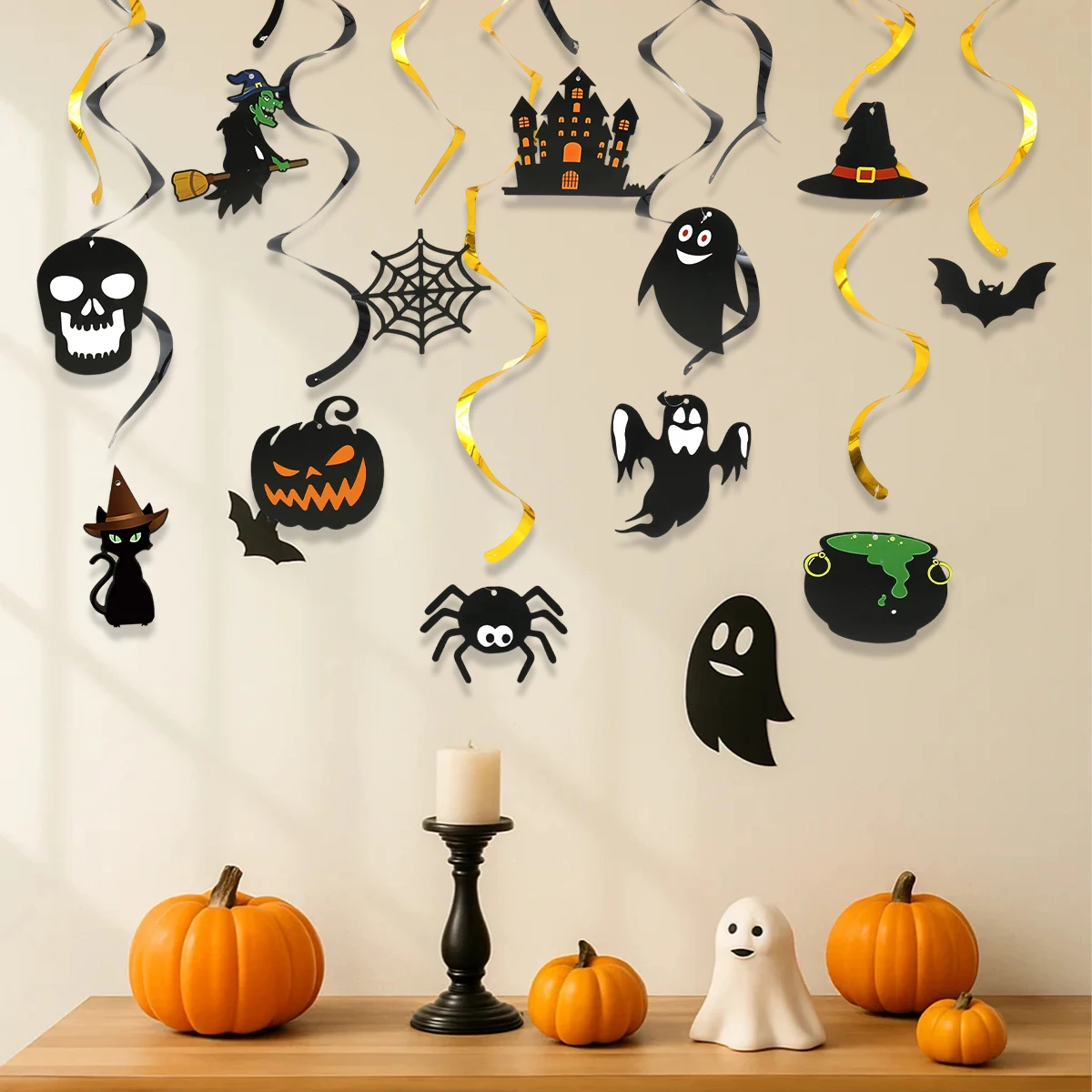 Halloween-Kürbis-Papierbanner-Hintergrund, Happy Halloween-Party-Dekoration, 2025, Spukhaus, Geist, Süßes oder Saures, Spiralanhänger Image