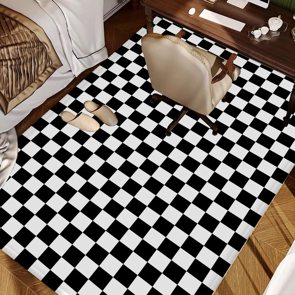 Schwarz Weiß Schachbrett Flur Teppich Rutschfeste Waschküche Matte Wäsche Dekor Balkon Kind Wohnzimmer Nachttisch Teppiche Image