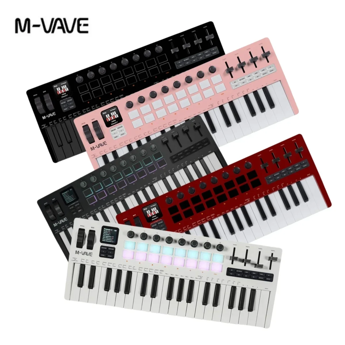 M-VAVE SMK-37 PRO MIDI-Controller mit 37 Tasten, tragbar, mit 16 RGB-Pads, 8 Knöpfe, integrierte Synthesizer-Tastatur, digitales Zubehör Image