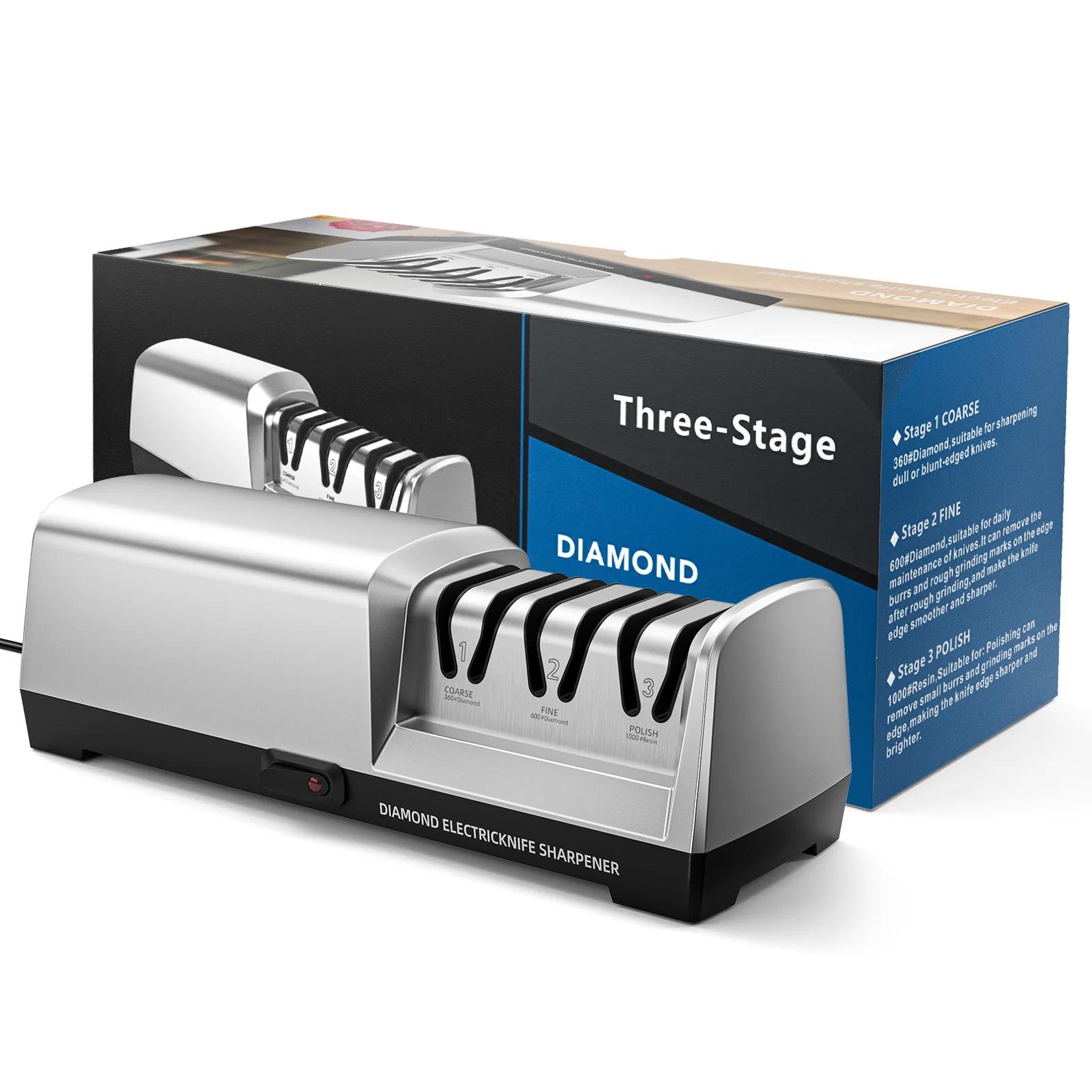 Professioneller elektrischer Messerschärfer mit 100 % Diamant-Schleifmitteln und Präzisionswinkelführungen für Keramikmesser in der Küche Image