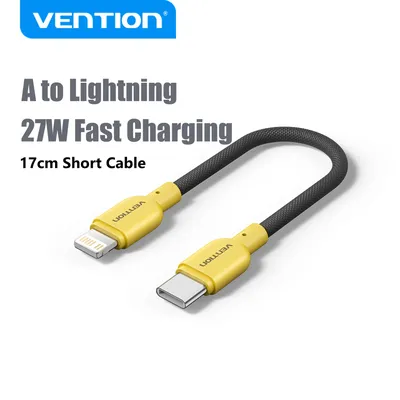 Vention Short USB C Cable 27W Fast Charger Cable for iPhone 14 13 Type C to Lightning Cable 17cm Short Cable for Power Bank Wire