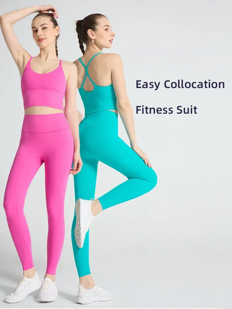 2-teiliger Yoga-Anzug für Damen, Sportbekleidung, Fitness-Set, überkreuzter Rücken, Yoga-Tops, eine Leggings mit hoher Taille, Pilates, Fitness, Sportbekleidung   Image