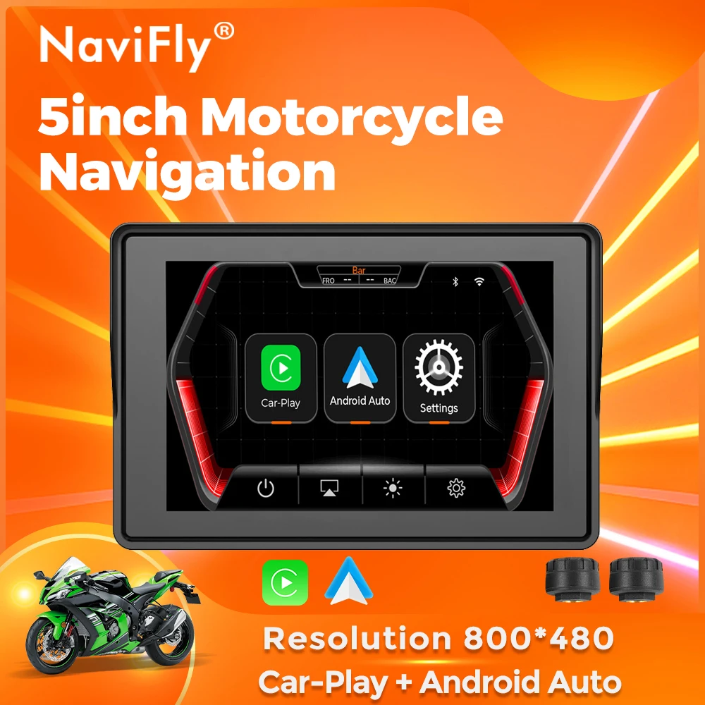 NaviFly 5" Motorrad LCD Digital Dashboard Bildschirm Wireless CarPlay Moto Android Auto Motorrad Navigation Optional TPMS BT Image