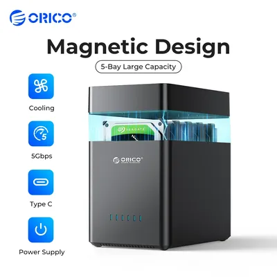 ORICO 5 Bay DAS 3.5 inch Hard Drive Enclosure USB 3.0 to SATA External Hard Drive Enclosure for 3.5 inch HDD Enclosure Magnetic