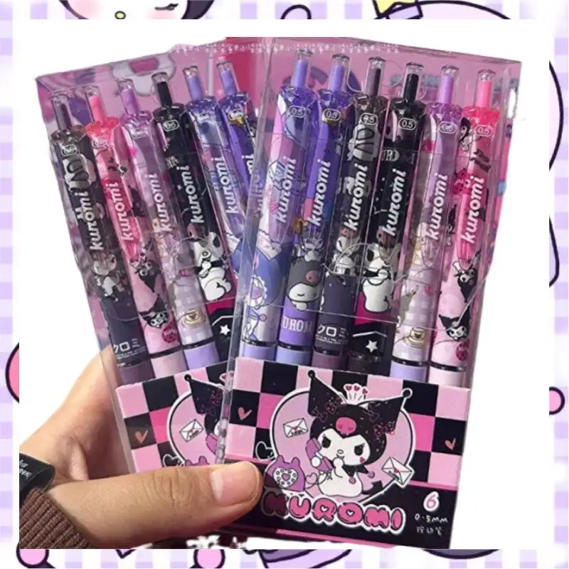 6 Pz/set Carino Kuromi Penna Gel 0.5mm Pulsante Inchiostro Nero ST Penna A Sfera Ad Asciugatura Rapida per Gli Studenti di Scrittura Regalo di Cancelleria