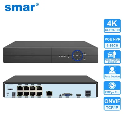 Smar H.265 POE NVR 4CH 8CH 16CH 4MP 5MP 1080P Network Video Recorder Audio Output with Face Detection for POE IP Camera Xmeye