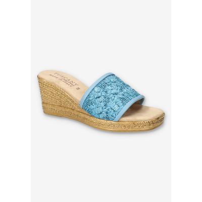 Women's Ricci Wedge Sandal by Easy Street in Denim Raffia Flower (Size 9 M)