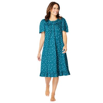 Plus Size Women's Short Floral Print Cotton Gown by Dreams & Co. in Deep Teal Ditsy (Size S) Pajamas