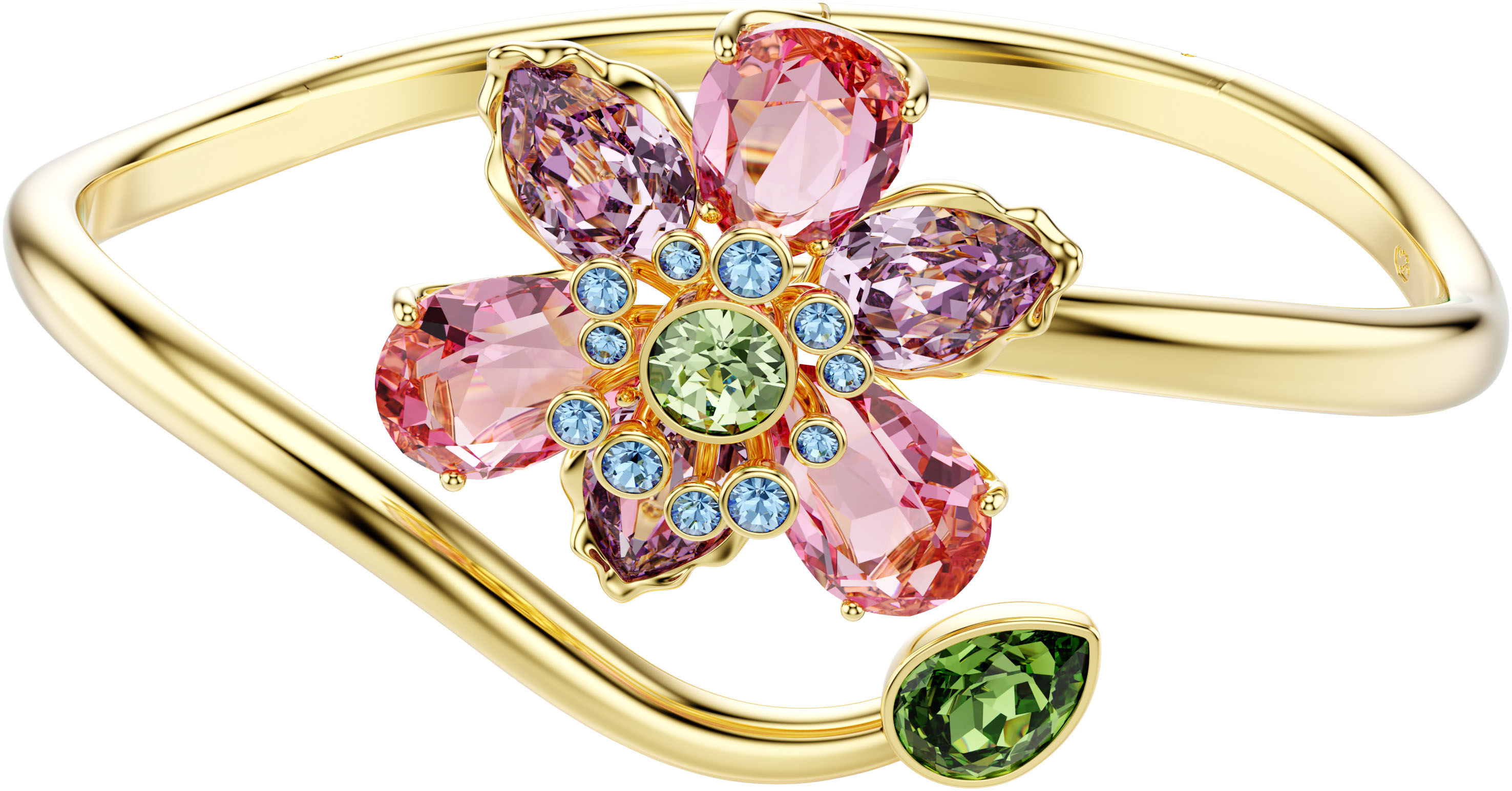 Armreif SWAROVSKI "Schmuck Geschenk Idyllia Armreif Blume" Gr. S, gold (gelbgoldfarben, pink, blau, grün, lila, pink, blau, grün, lila), Armbänder, Damen, S, Metall, Armreif, mit Swarovski Kristall
