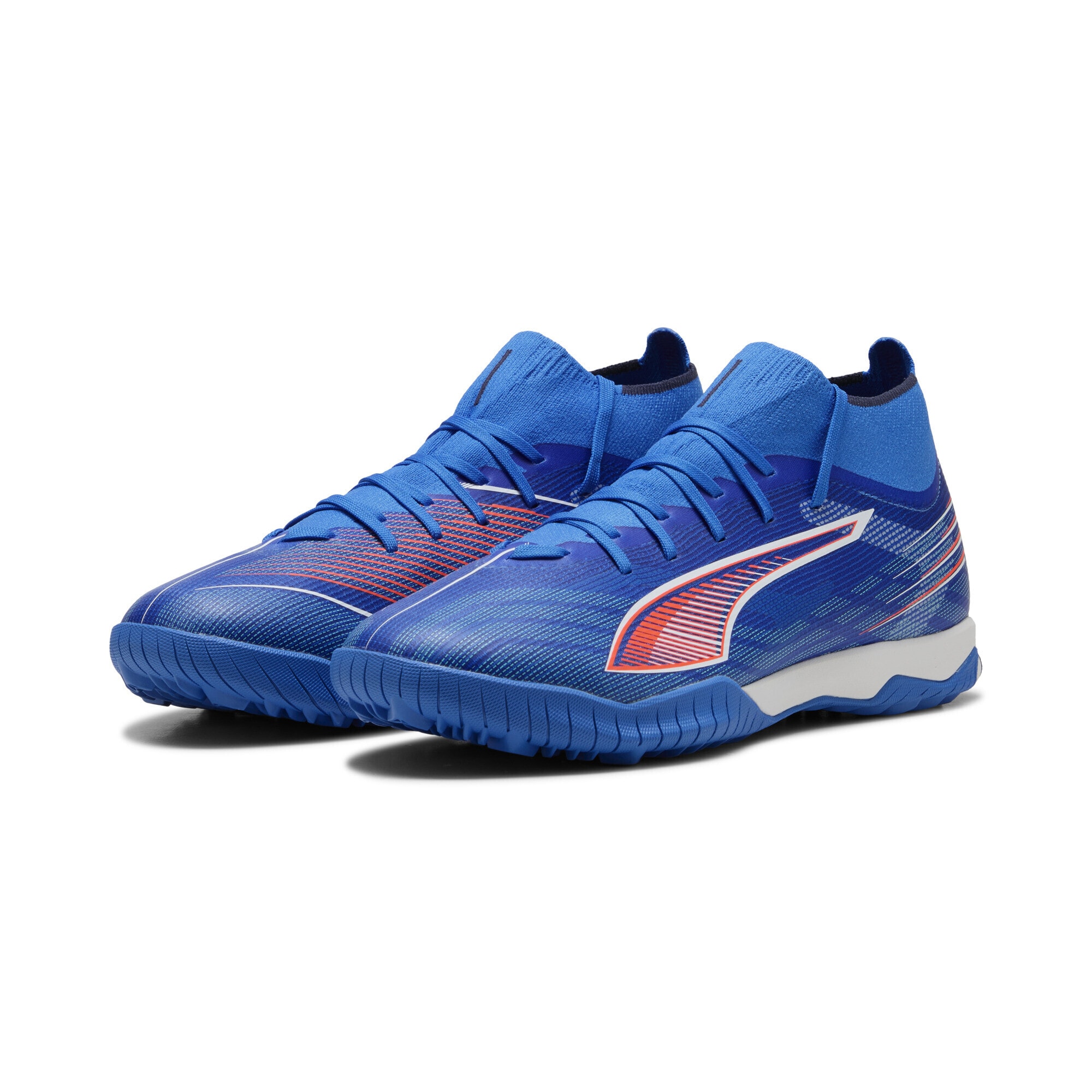 Fußballschuh PUMA "ULTRA 6 MATCH+ TT Fußballschuhe Erwachsene", Damen, Gr. 42, weiß (ultra blau weiß glowing rot), Obermaterial: Synthetik, Textil; Futter: Synthetik, Textil; Innensohle: Textil; Laufsohle: Gummi, Schuhe Fußballschuh