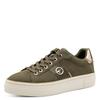 Plateausneaker TAMARIS, Damen, Gr. 40, grün (oliv), Nubukleder, Lederimitat, unifarben mit Farbeinsatz, sportlich, Schuhe, Freizeitschuh, Halbschuh, Schnürschuh mit glänzendem Kontrastbesatz
