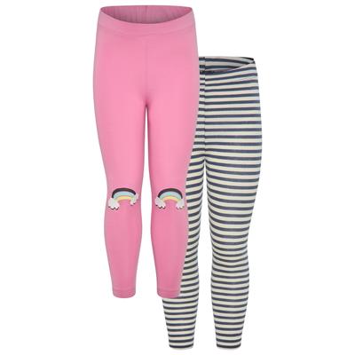 Leggings KIDSWORLD "2er Pack Leggings mit Regenbogen", Mädchen, Gr. 140/146, N-Gr, altrosa, ringel, Single Jersey, Obermaterial: 95% Baumwolle, 5% Elasthan, bedruckt, geringelt, modisch, figurbetont 7/8-Länge, Hosen, 2er Pack Leggings mit Regenbogen...