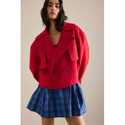 By Anthropologie Wool-Blend Cropped Trench Coat