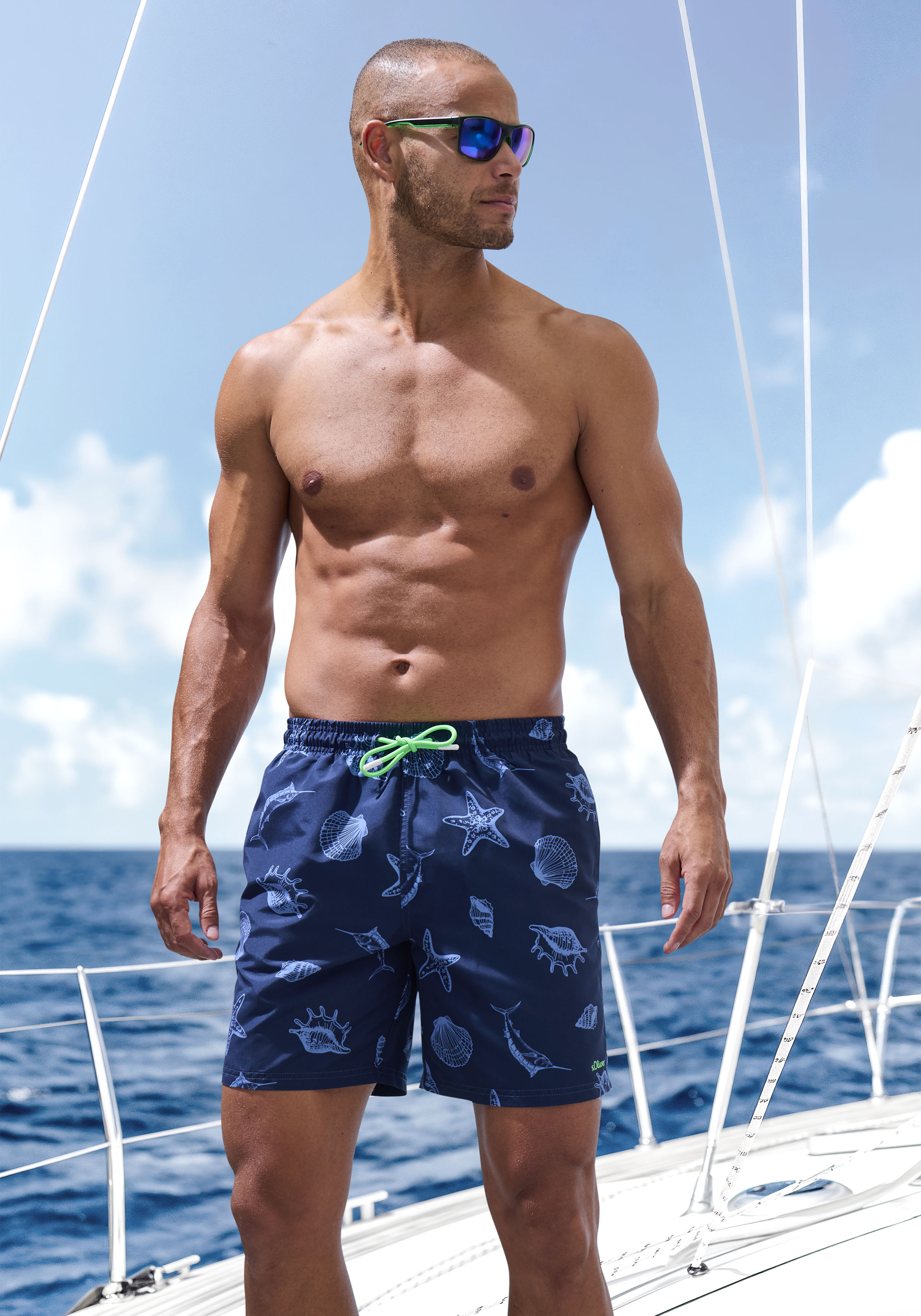 Badeshorts S.OLIVER, Herren, Gr. S (46/48), N-Gr, blau (marine bedruckt), Recycling-Polyester, bedruckt, Badehosen Image