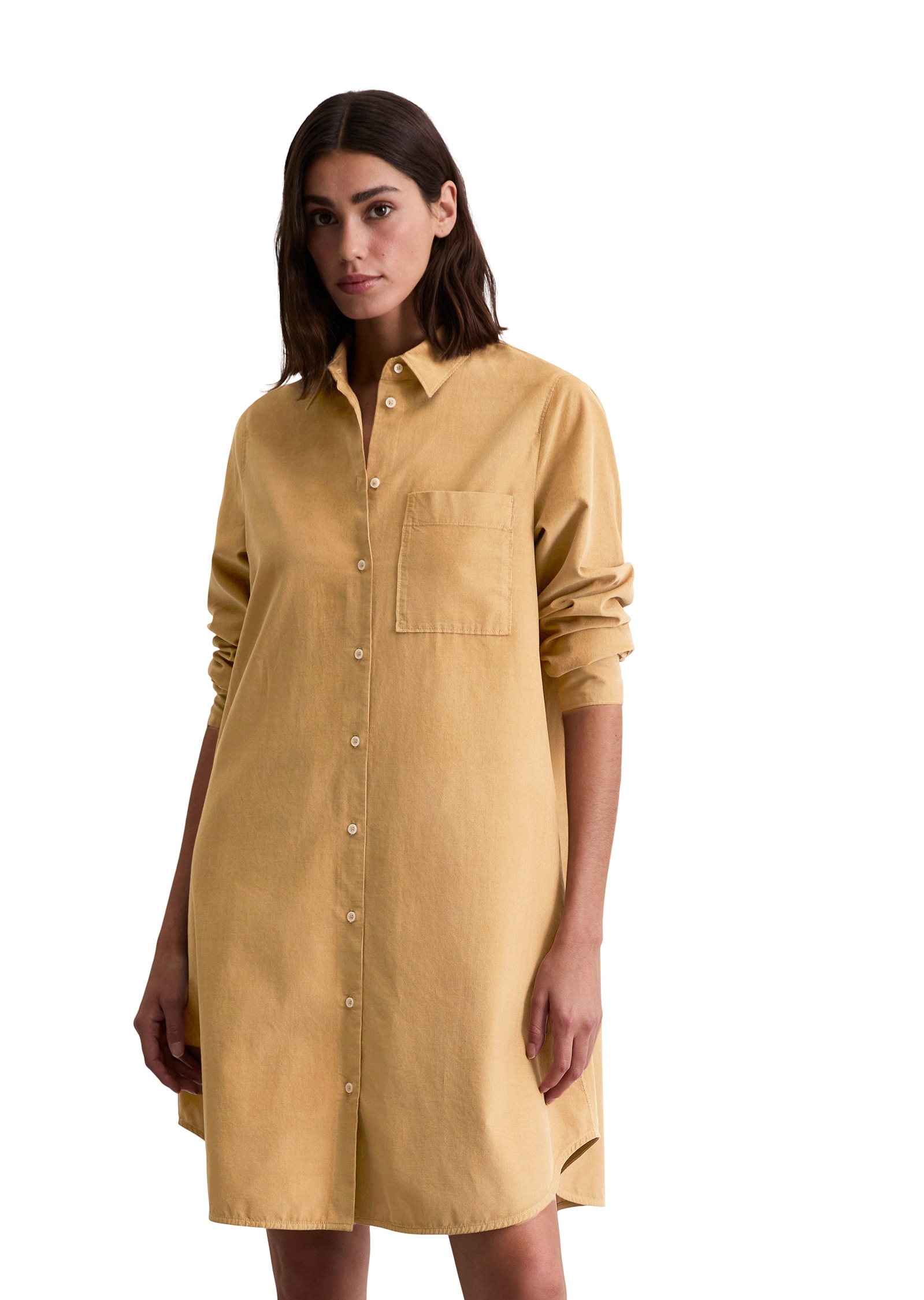 Hemdblusenkleid MARC O'POLO "aus Feincord", Damen, Gr. 46, Normalgrößen, beige (pure sand), Obermaterial: 78% Baumwolle, 22% Lyocell; Futter: 100% Nicht verfügbar, unifarben, relaxed fit knielang, Manschette, Kleider Image