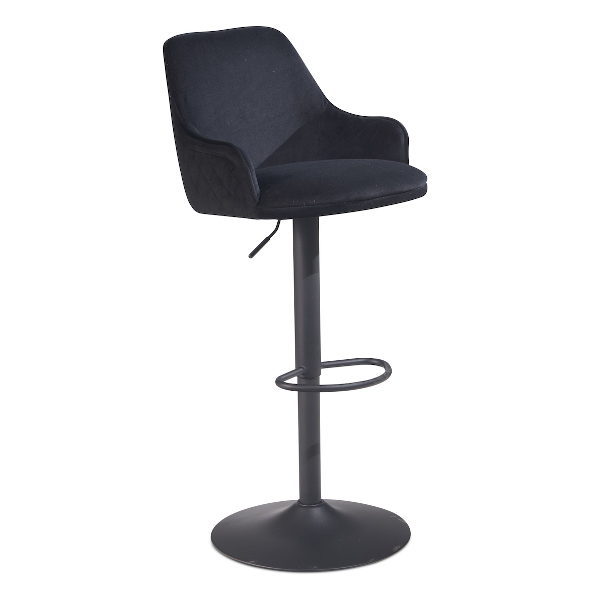 KADIMA DESIGN Barhocker Samt Schwarz Hocker mit Lehne 86 - 106 cm, Küchenhocker Höhenverstellbar Modern 100 kg, Barstuhl Tresenhocker mit Metall-Trompetenfuß, Image