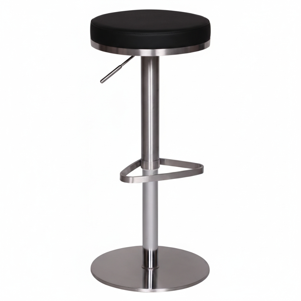 KADIMA DESIGN Barhocker WL1.293 Schwarz Edelstahl höhenverstellbare Sitzhöhe 57 - 82 cm, Barstuhl Modern 360° Drehbar, Tresenhocker mit Standfuß, Design Image