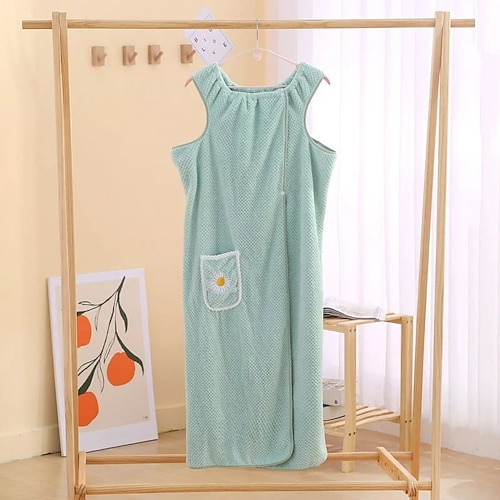 Schnell trocknendes, wasserabsorbierendes, tragbares Badetuch aus Korallenvlies, Duschwickelrock für Damen, weicher, verdickter, schnell trocknender Bademantel-Pyjama für Zuhause Image