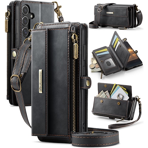 Handy Hülle Handyhüllen Für Samsung Galaxy S22 S21 Ultra Plus S20 A16 A55 5G A15 A14 A54 A53 A13 Brieftaschenhülle mit Trageriemen Ständer Stoßfest TPU PU-Leder Image