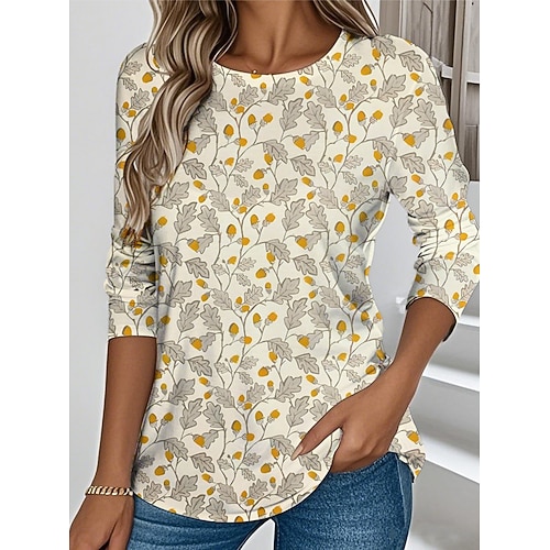 Ostern Damen T-Shirt Rundhals Langarm Tunika Grafik Gestreift Pflanzen Vintage Stilvoll Klassisch Runde Halsregelmäßige Tops Täglicher Druck Gelb Rosa Blau Grün Khaki Herbst Image