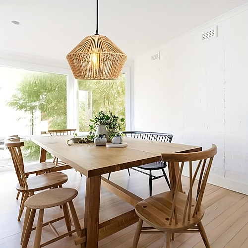 Rattan Hängelampe, Boho Lampe mit Ø 30cm, Rattan Lampenschirm, Vintage E27 Pendelleuchte, geflochten für Decke für Esstisch, Küche, Schlafzimmer, Wohnzimmer Image