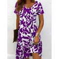 Damen Midikleid T-Shirt-Kleid Sommerkleid A Linie Kleid Urlaub Lässig Strand Strand Normale Passform Blumen Grafik Blatt Kurzarm V Ausschnitt Schwarz und Weiß Gelb Rote Blau Sommer Frühling